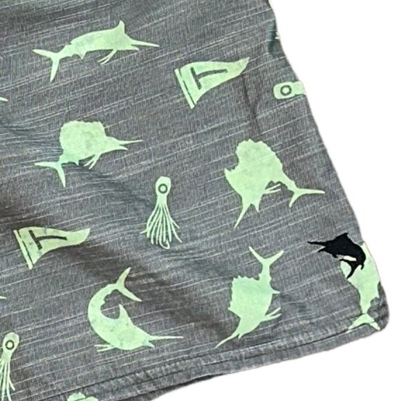 Salt Life Swim Trunks Bathing Suit Shorts Mesh Lined Grey Green Fish Size Medium - Picture 2 of 8